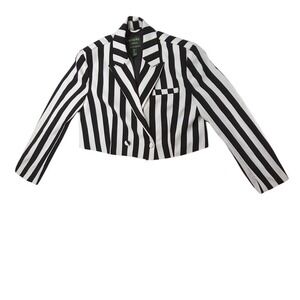 Beetlejuice Forever 21‎ Black White Stripe Cropped Blazer Jacket M